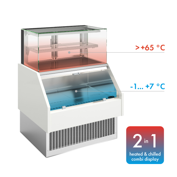 Expositores verticais compactos FUTURO 2 da JORDAO nas versões refrigeradas e aquecidas.