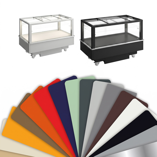 Colour customization options in light grey and black profiles for FUTURO 2 display island