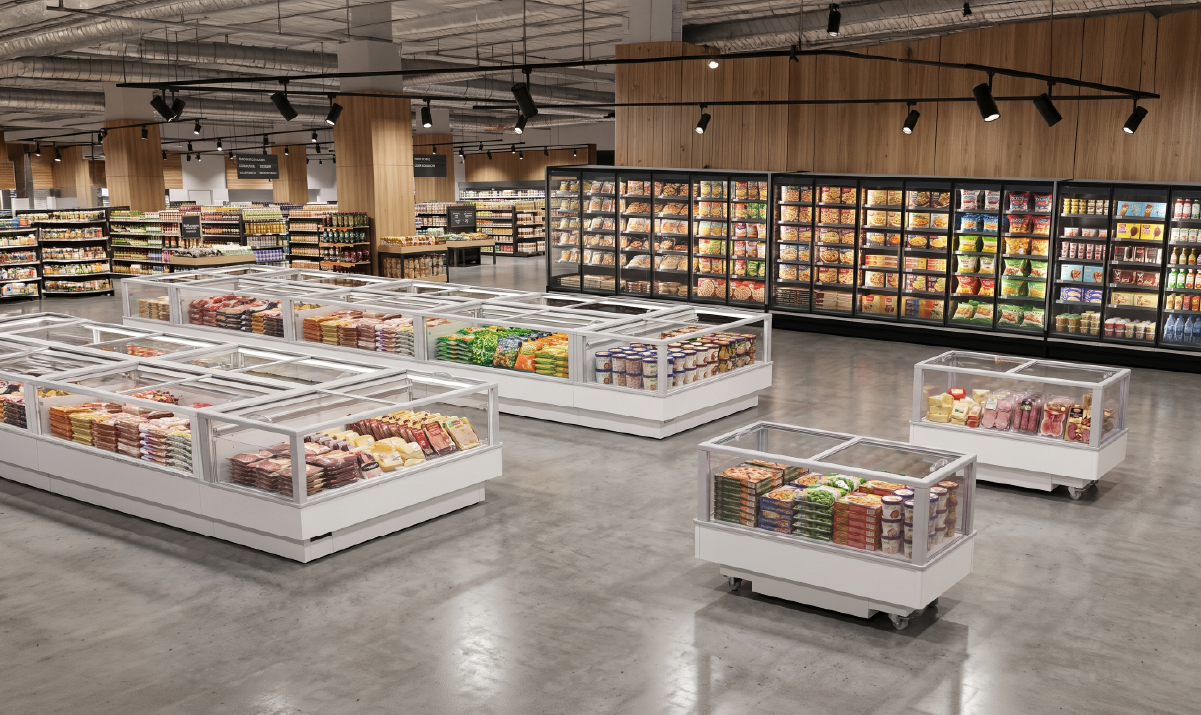 Ilhas Dupla Temperatura Futuro 2 da Jordão® num supermercado. Ilhas Dupla Temperatura Futuro 2 da Jordão® num supermercado.