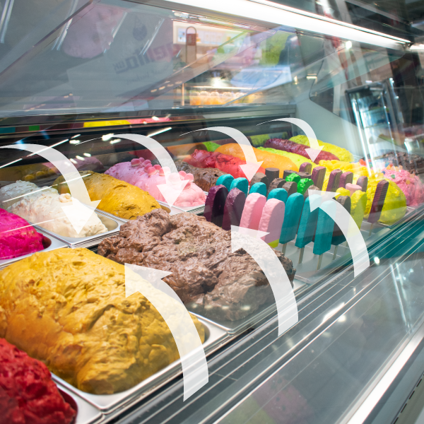 SCOOP Ice-cream display cases, balanced ventilation with double air duct and smooth airflow.